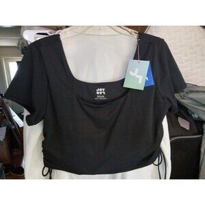 XXL Women's Side Cinch Crop Short Sleeve Shirt - JoyLab™ Black